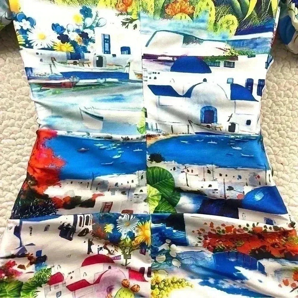 Boston Proper Cold Shoulder Rouge 3/4 Sleeve Cowl Neckline Tropical Top Size XS - Picture 11 of 15